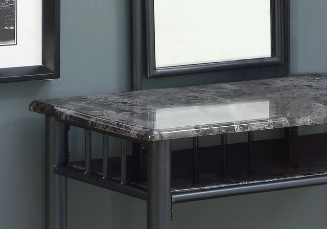 Monarch Specialties Vanity Set, Set Of 2, Makeup Table, Organizer, Dressing Table, Bedroom, Metal, Laminate, Grey Marble Look, Black, Transitional 4 Monarch Specialties Vanity Set, Set Of 2, Makeup Table, Organizer, Dressing Table, Bedroom, Metal, Laminate, Grey Marble Look, Black, Transitional - Image 2