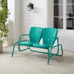 Crosley Furniture® Ridgeland Turquoise Gloss Outdoor Metal Loveseat Glider -Furniture Store e3fc6d2e 90af 4c24 9309 127d6d2d54ff