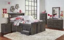 Simply Bunk Beds Grey Full Bookcase Captain's Bed With FREE Bunkie