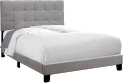Monarch Specialties Bed, Full Size, Platform, Bedroom, Frame, Upholstered, Linen Look, Wood Legs, Grey, Transitional