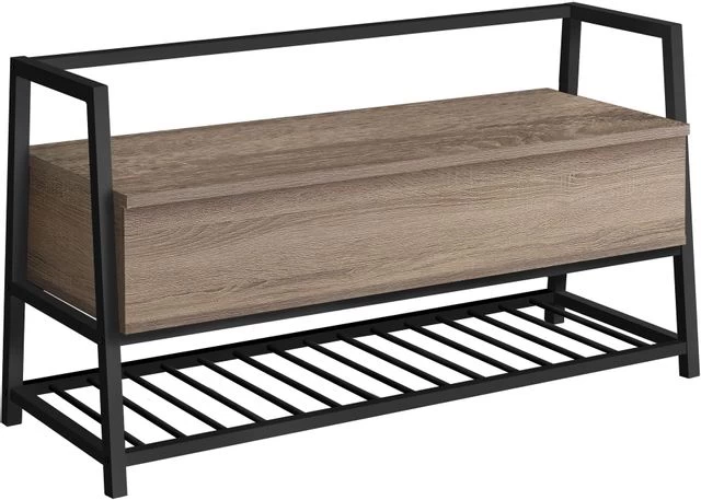 Monarch Specialties Bench, Entryway, Hallway, Storage, 42" Rectangular, Metal, Laminate, Brown, Black, Contemporary, Modern 4 Monarch Specialties Bench, Entryway, Hallway, Storage, 42" Rectangular, Metal, Laminate, Brown, Black, Contemporary, Modern - Image 2