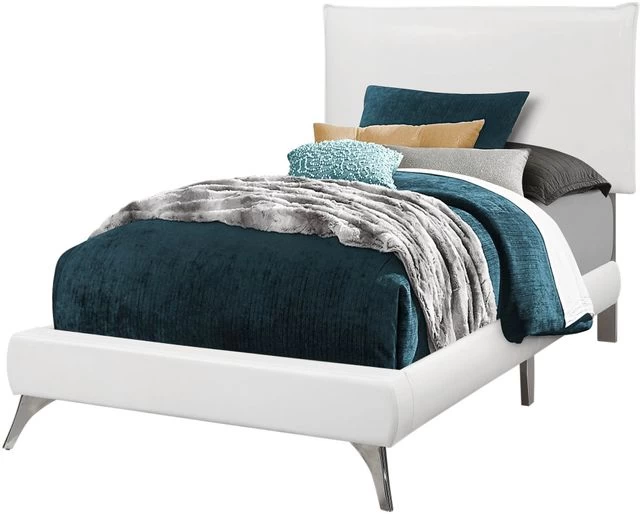 Monarch Specialties Bed, Twin Size, Platform, Teen, Frame, Upholstered, Pu Leather Look, Metal Legs, White, Chrome, Contemporary, Modern 3 Monarch Specialties Bed, Twin Size, Platform, Teen, Frame, Upholstered, Pu Leather Look, Metal Legs, White, Chrome, Contemporary, Modern