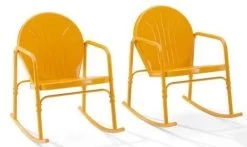 Crosley FurnitureĀ® Griffith 2-Piece Tangerine Gloss Outdoor Metal Rocking Chair Set