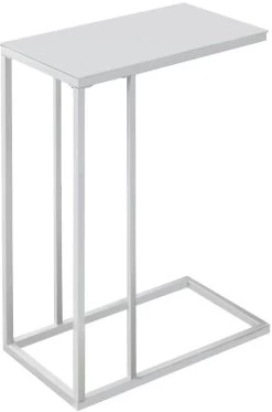 Monarch Specialties Accent Table, C-Shaped, End, Side, Snack, Living Room, Bedroom, Metal, Tempered Glass, White, Contemporary, Modern